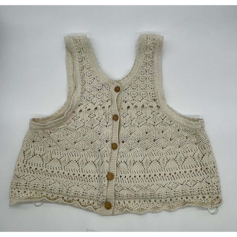 House of Harlow 1960 Revolve Crochet Knit Crop Top L Beige Cotton Boho Hippie‎